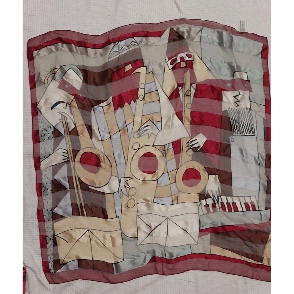 Vintage Hiroko Kapp Silk Japanese Square Scarf Jazz Music Band 33x33